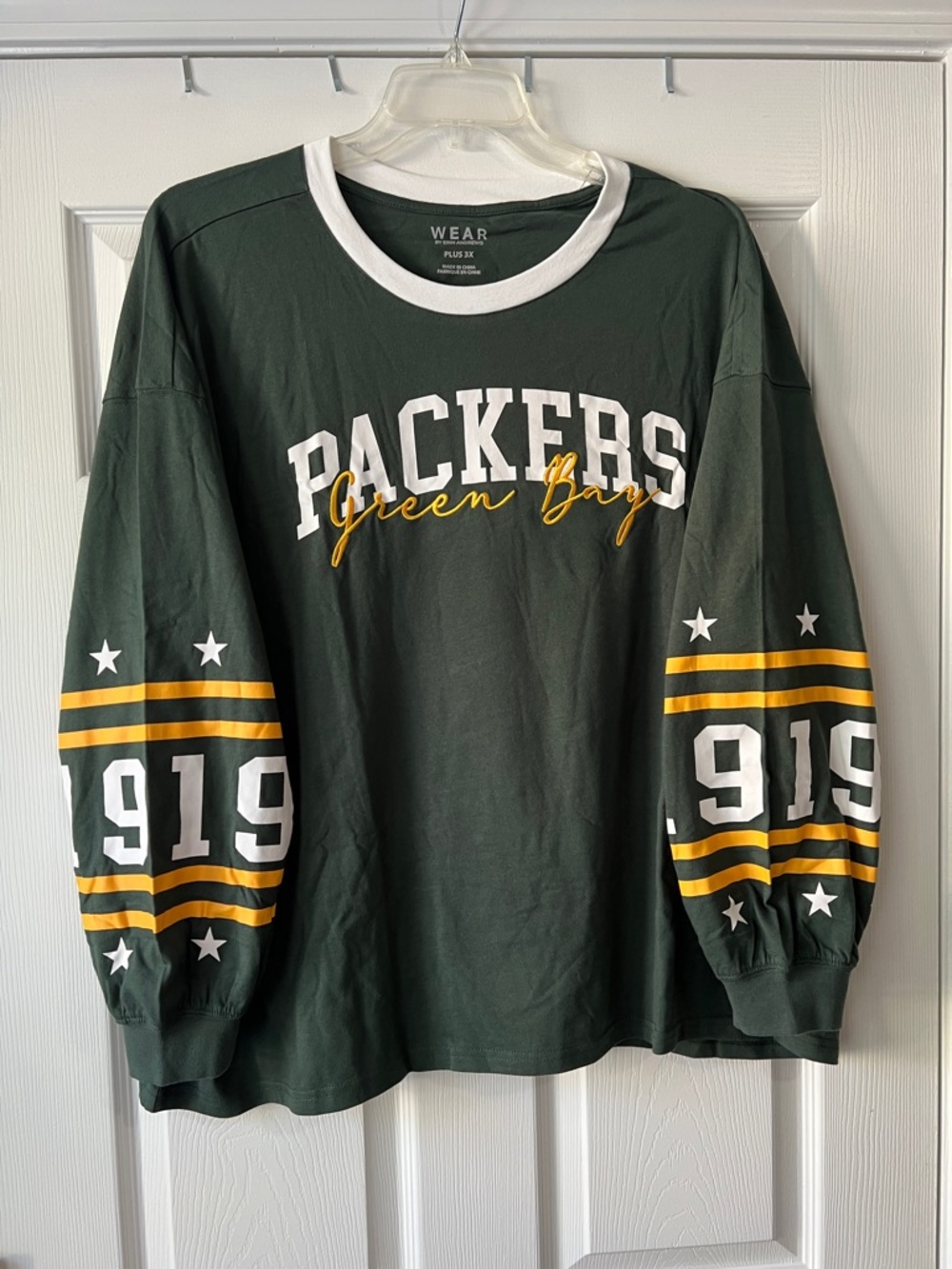 WEAR by Erin Andrews Plus Size 3X Dark Green Tee with White Trim